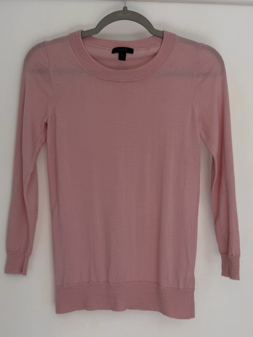 J. Crew "Tippi" 100% Merino Wool Light Pink 3/4 Sleeve Crew Neck Sweater